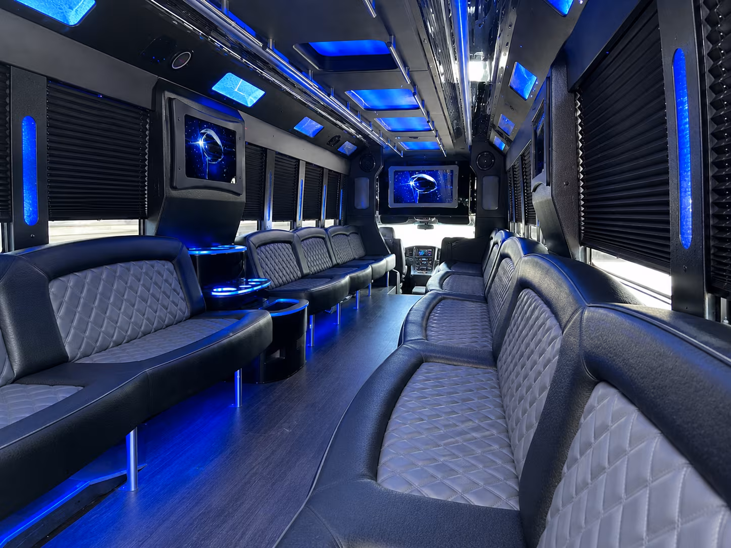 Wedding guests seated inside a party bus serving Scottsdale