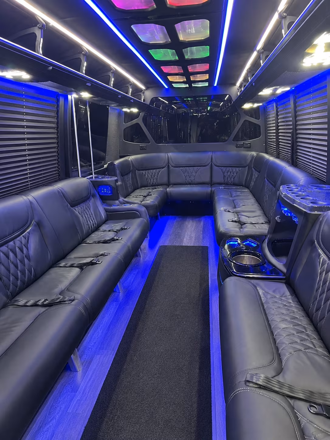 Passenger seating aboard a party bus rental serving Scottsdale